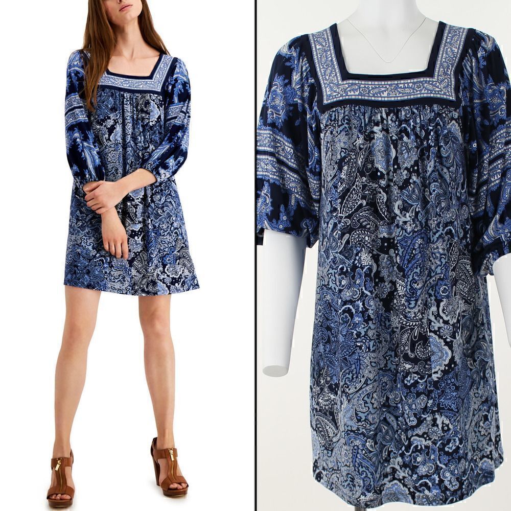 Michael Michael Kors Square-Neck Shift Paisley Printed Dress